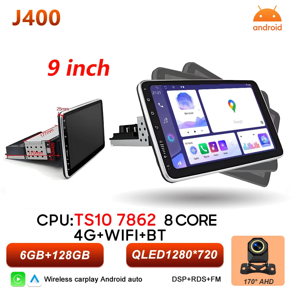 Android 15 1 DIN Screen Universal 9 10 inch Car Stereo CarPlay Car Radio Android Auto GPS Multimedia Player WiFi Player QLED BT