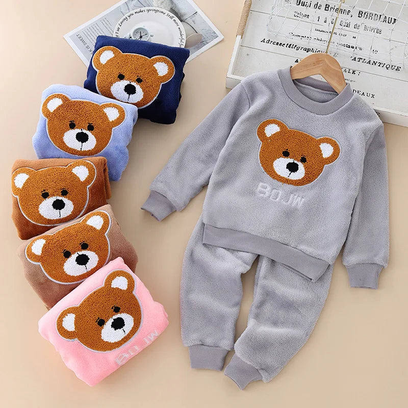Kids Coral Fleece Pajama Set - Cartoon Print Two-Piece Sleepwear - photo 2