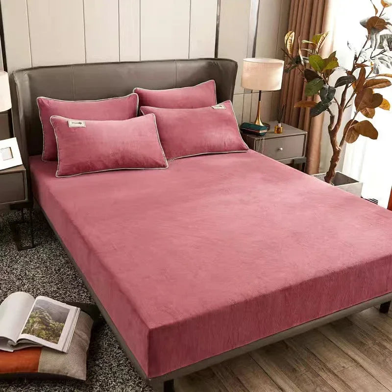 Plush Coral Fleece Fitted Sheet, Warm Winter Mattress Cover