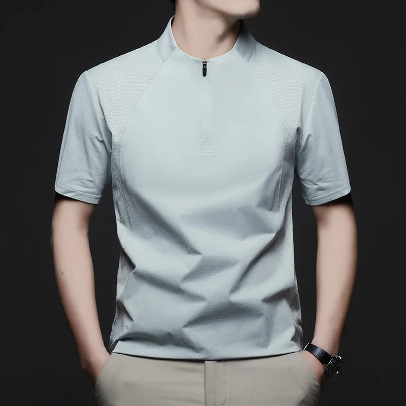 Men's Quarter-Zip Polo - Stand Collar, Simple Casual Daily Fit