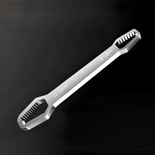 Dual-Head Multi-Size Adjustable Wrench: 4-34mm & 14-22mm Stainless Steel Spanner for Nuts & Bolts