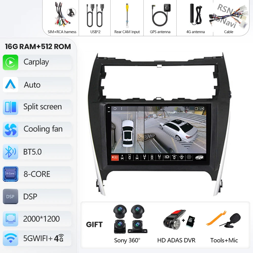 Android 16 For Toyota Camry US 2012 - 2014 2K QLED Android Car Radio Multimedia Video Player GPS Stereo CarPlay 4G Head Unit