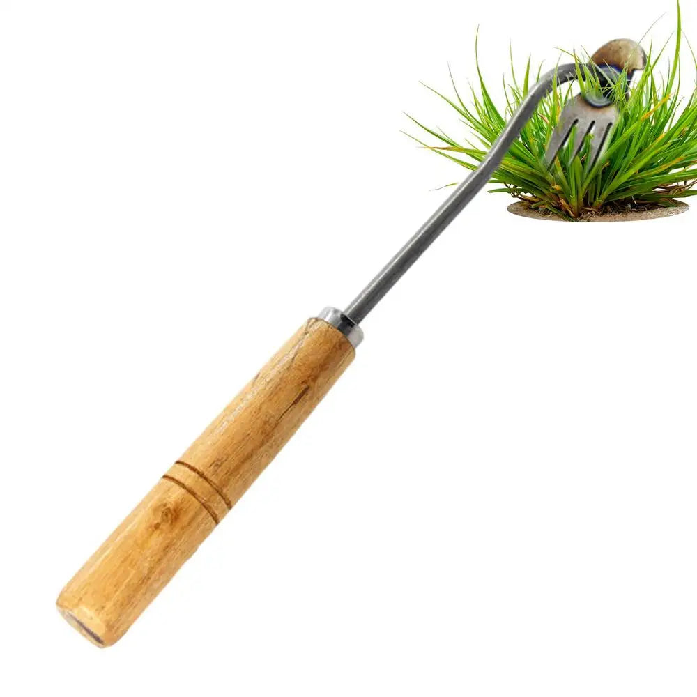 2 In 1 Garden Rake Manual WSeed Grass Rooting Tool Puller Shovel 4 Teeth Weeding Removal Hand Gardening Loose Soil Tool Weeder
