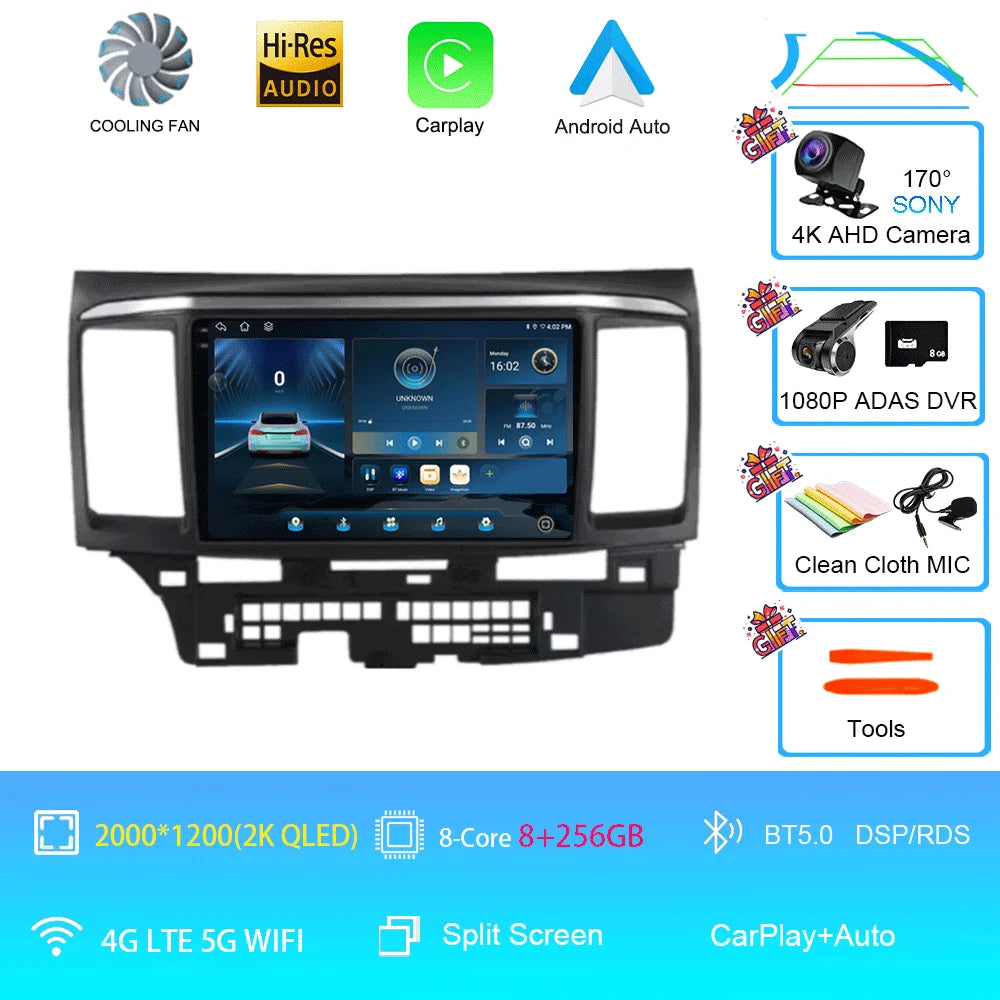 Android 16 For MITSUBISHI LANCER 9 10 X 2008 - 2016 Car Radio video Player 9Inch Stereo Audio GPS Player Carplay Auto Screen