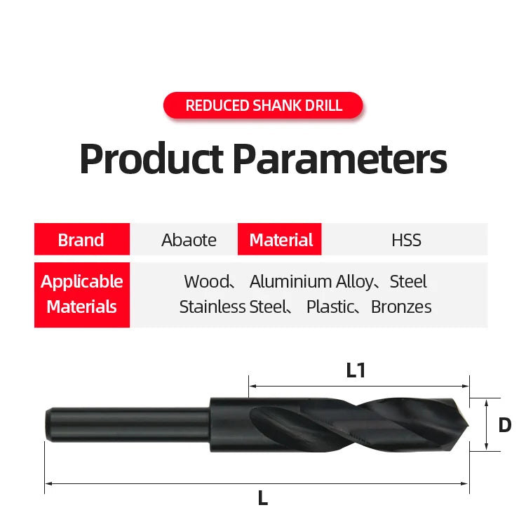 Reduced Shank HSS Twist Drill Bit 13-50mm, Nitride Coated