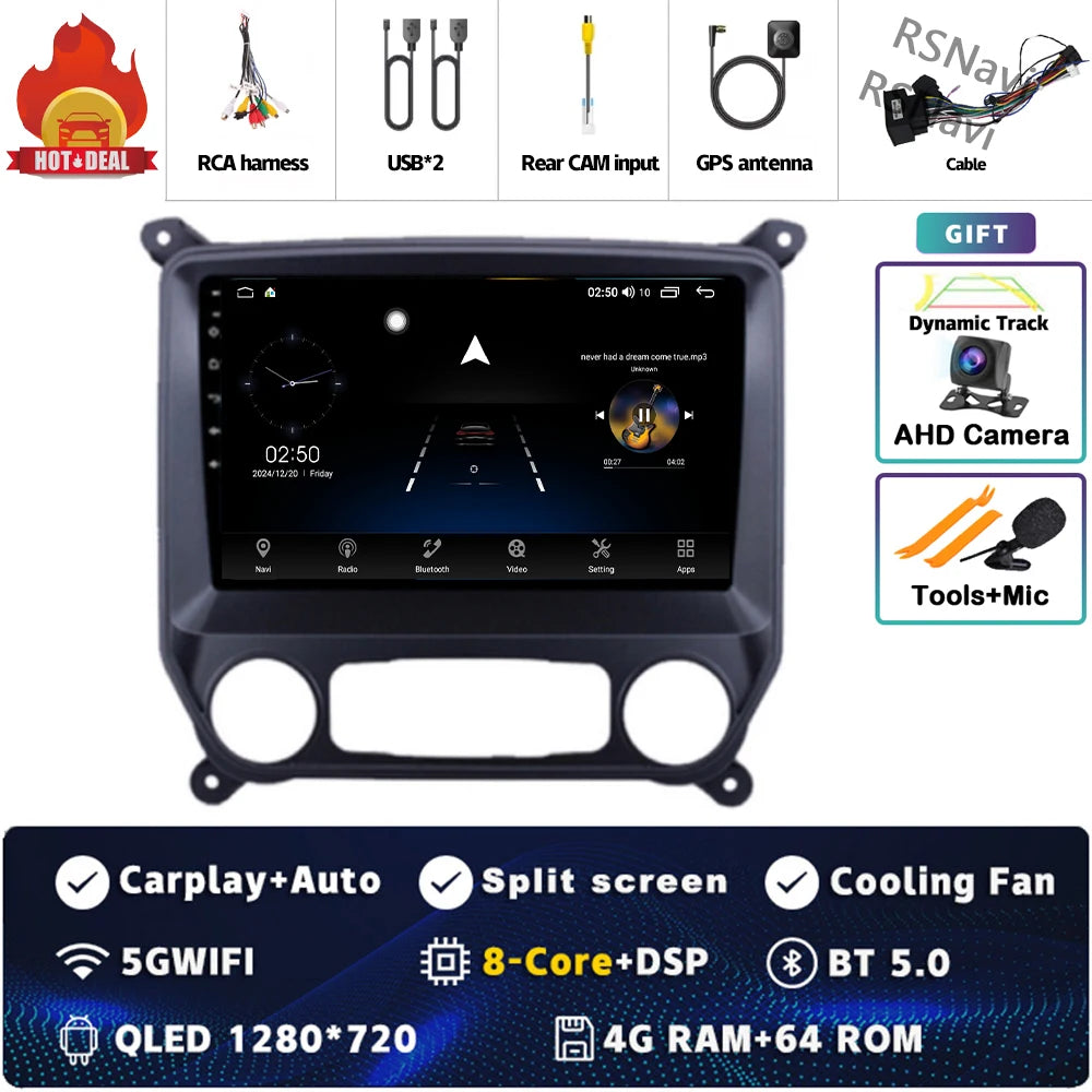 Android 16 Carplay Auto Car Radio Multimedia For Chevrolet Silverado 3 GMTK2 2014 2015 2016 2017 2018 GPS BT 4G Stereo Head Unit