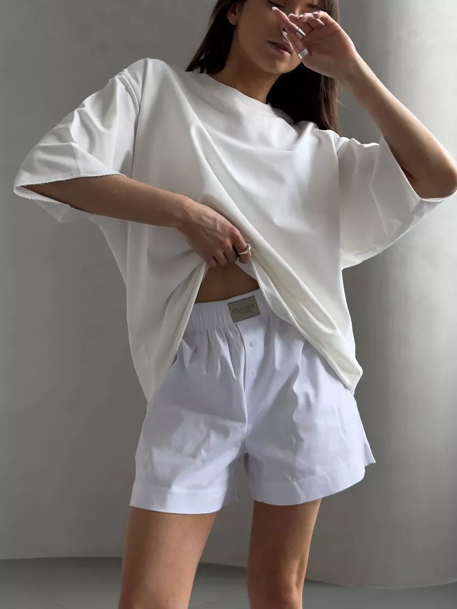 Hirsionsan Summer Casual Oversized T-shirts Women 100% Cotton Pink Loose Tees 2026 New Cusual Solid O Neck Female Aesthetic Tops
