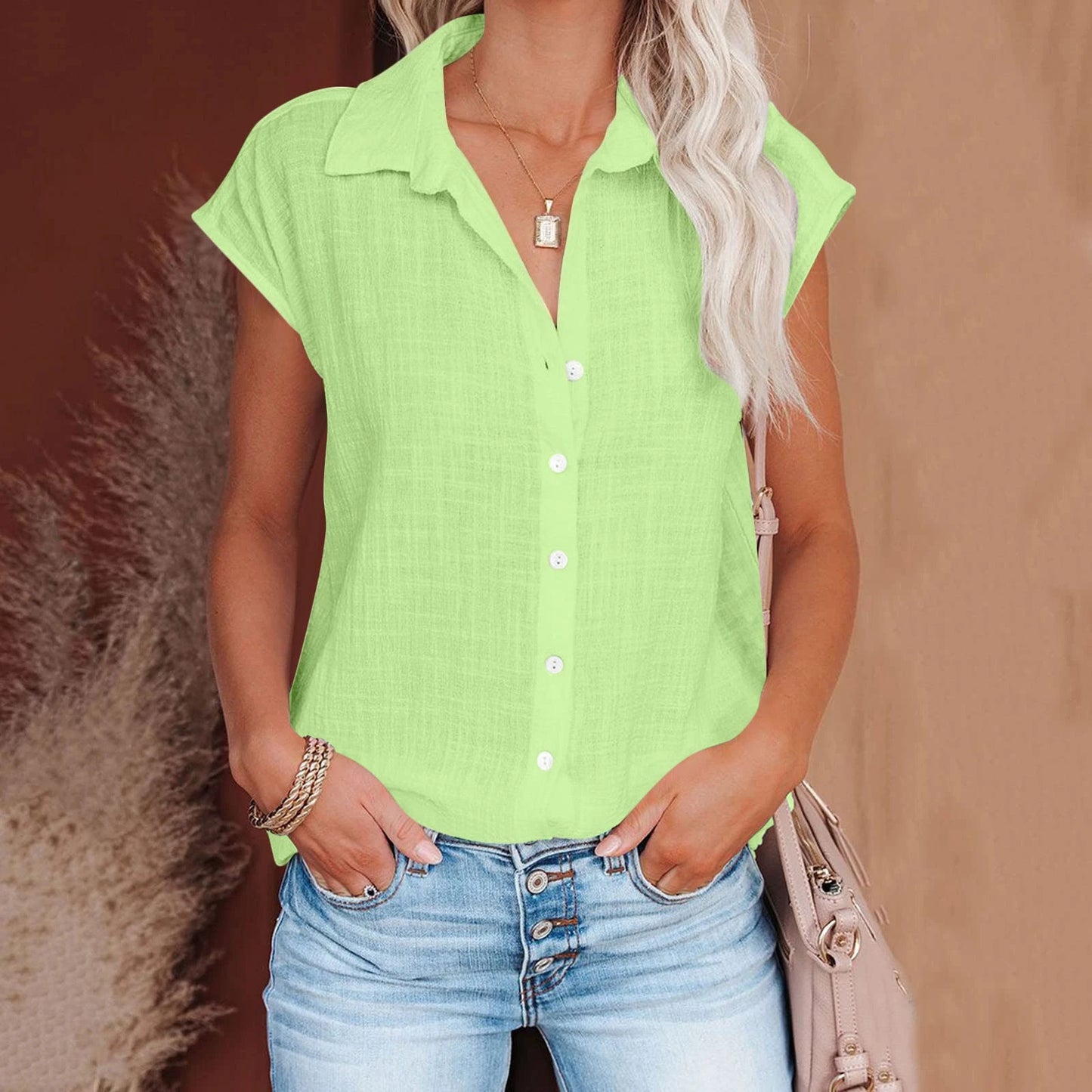 Women's Cotton-Linen Shirt — Casual Loose Short-Sleeve Summer Top