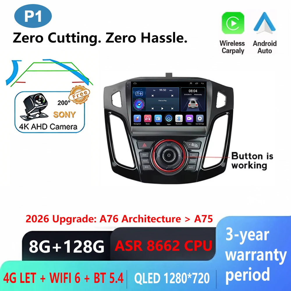 Android Multimedia Head Unit for Ford Focus 3 MK3 (2011–2019) — CarPlay, Android Auto, GPS, WiFi