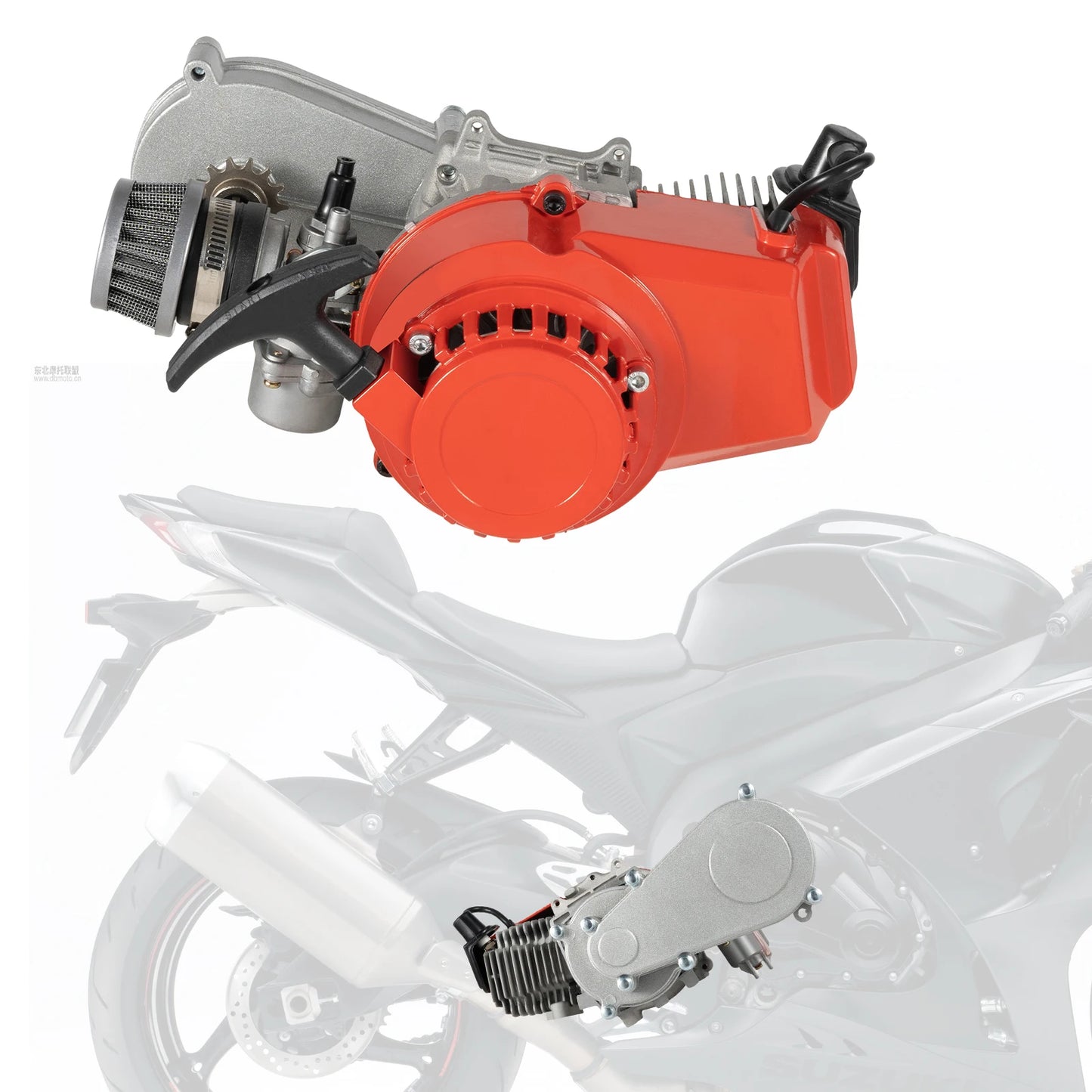 49CC 2-Stroke Gas Engine,  Air-Cooled Pull Start Motor with Gearbox & Air Filter for Mini Dirt Bike, ATV, Pocket Bike, Quad