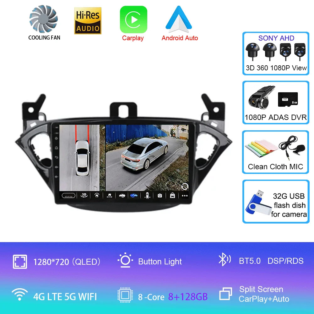 Carplay 2 Din Android 16 Car Radio Audio Multimedia For Opel Corsa E 2014 2015 - 2019 GPS Navigation Auto Stereo Monitor BT WIFI