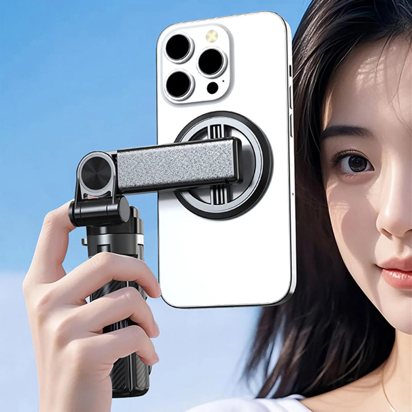 Magnetic Phone Holder 360° Rotation Pocket Selfie Stick With Bluetooth Remote Adjustable Desktop Stand for Live Streaming Vlog