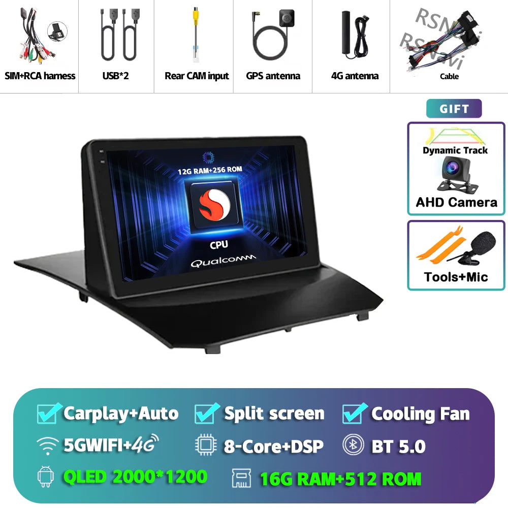 Plug and Play Android 16 Carplay Auto Qualcomm Screen Car Radio Player For Ford Fiesta 2011-2015 GPS DSP Stereo BT Navigation 4G