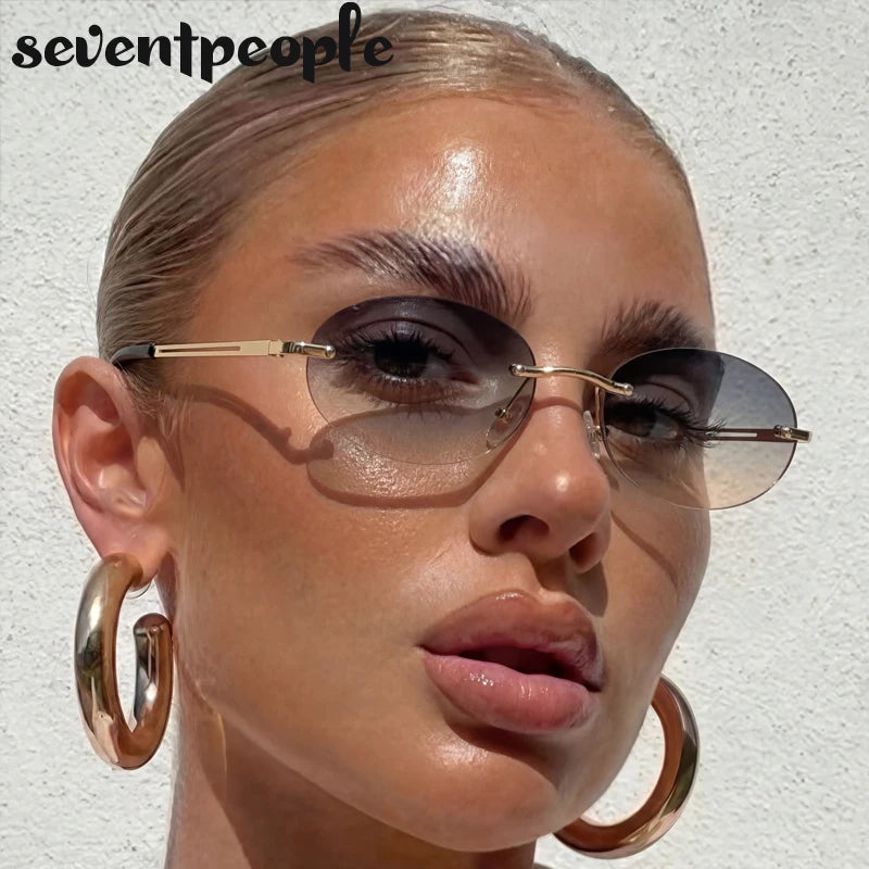 Rimless Oval Sunglasses for Women — Gold Metal, Gradient Lens