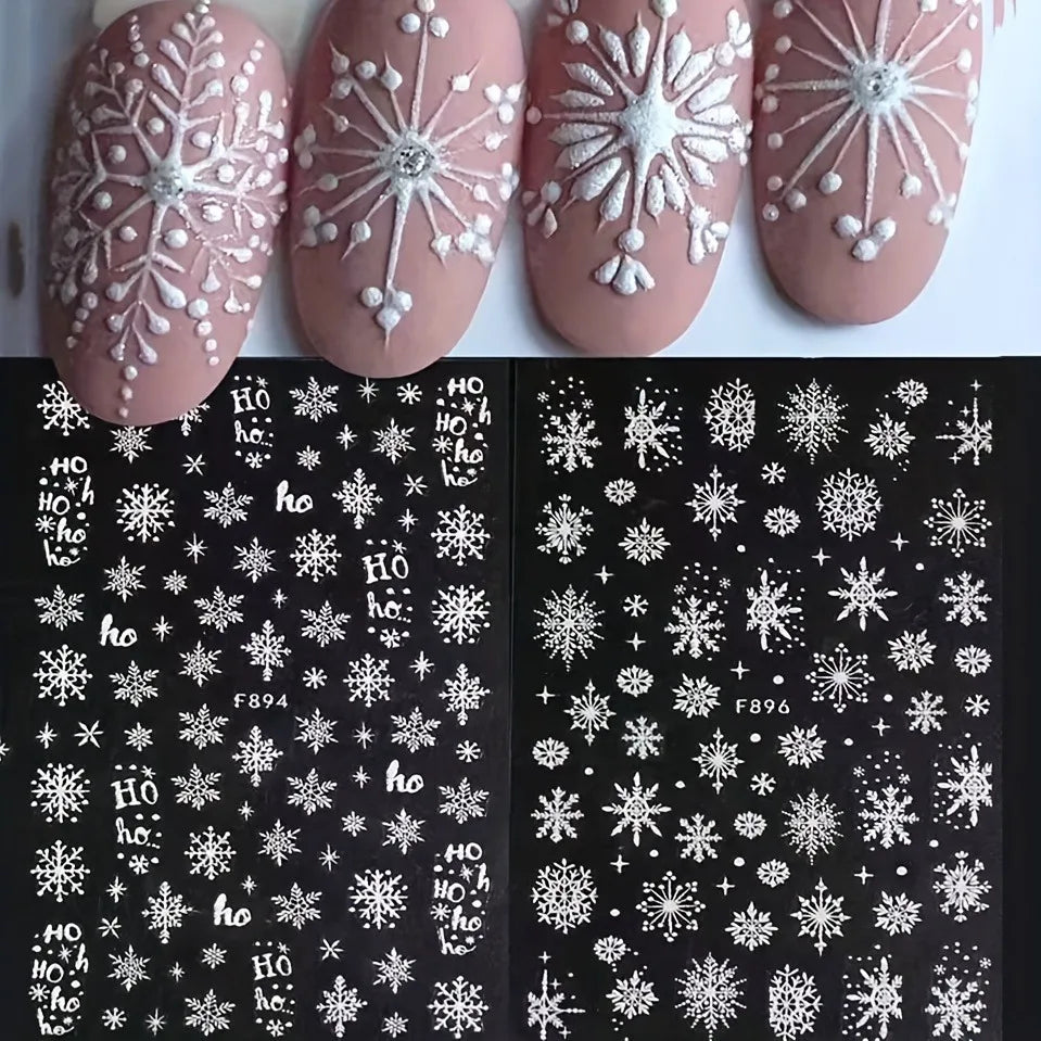 2PCS Christmas white snowflake nail stickers, easy to apply for nail decoration DIY, gifts, party and wedding makeup styling