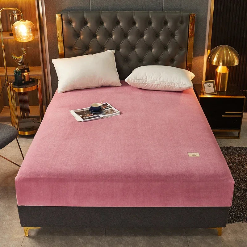 Velvet Fitted Sheet, Soft Warm Non-Slip Mattress Cover