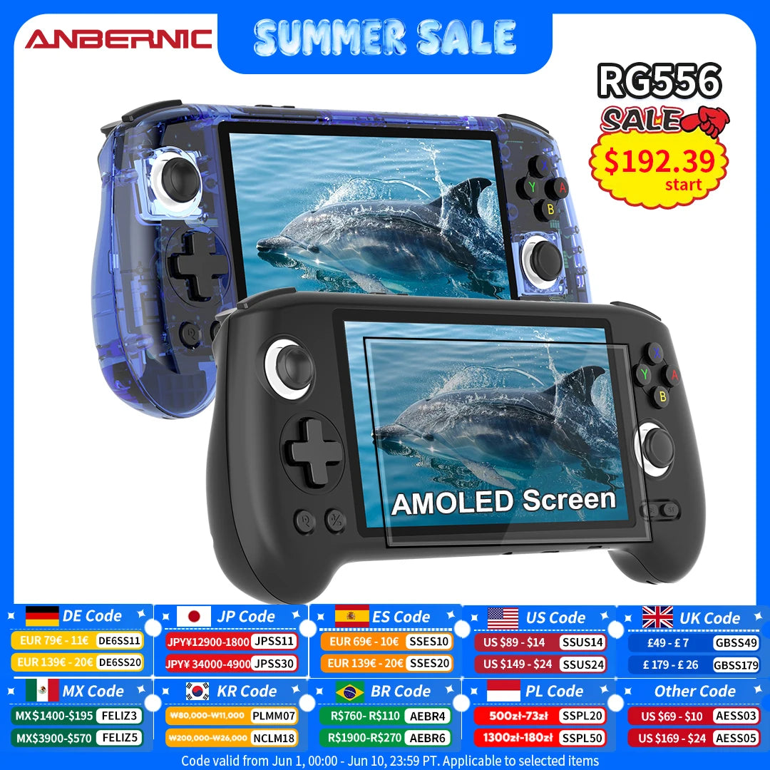 Anbernic RG556 Handheld Game Console Unisoc T820 Android 13 5.48 inch AMOLED Screen 5500mAh WIFI Bluetooth Retro Video Players