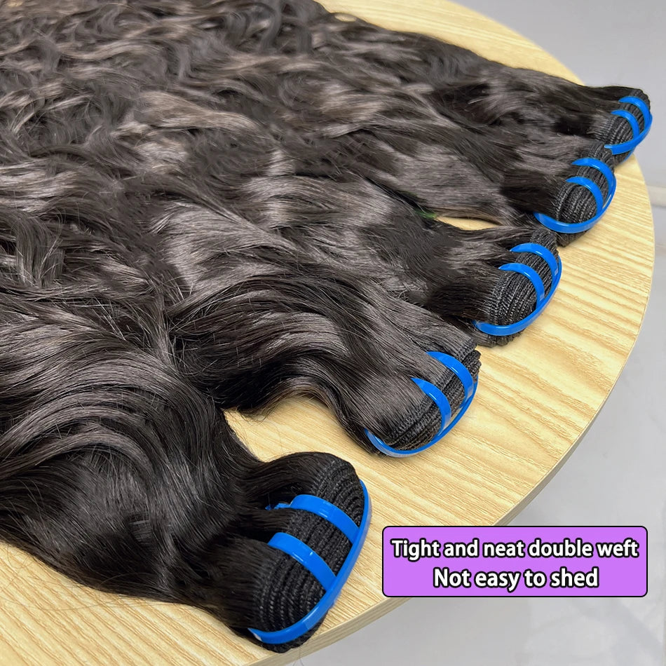 18A Natural Wave Hair Bundles Double Weft Vietnamese Wavy Natural Black Color #1B 100% Raw Virgin Human Hair Weave Extensions