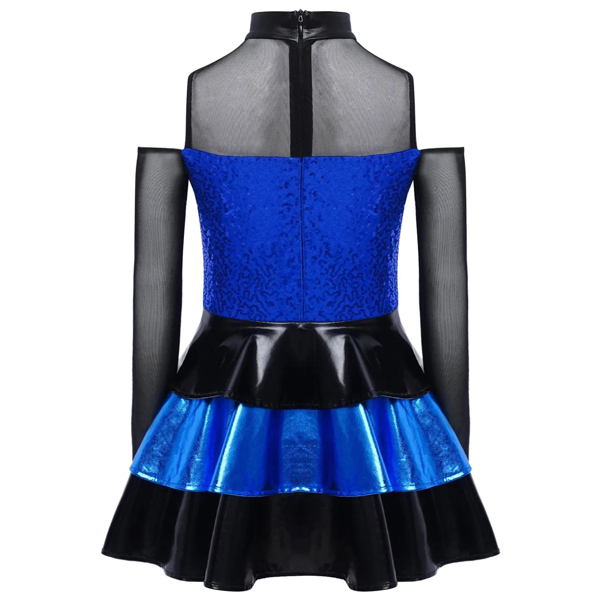 Girls cold-shoulder sequin tiered jazz dress