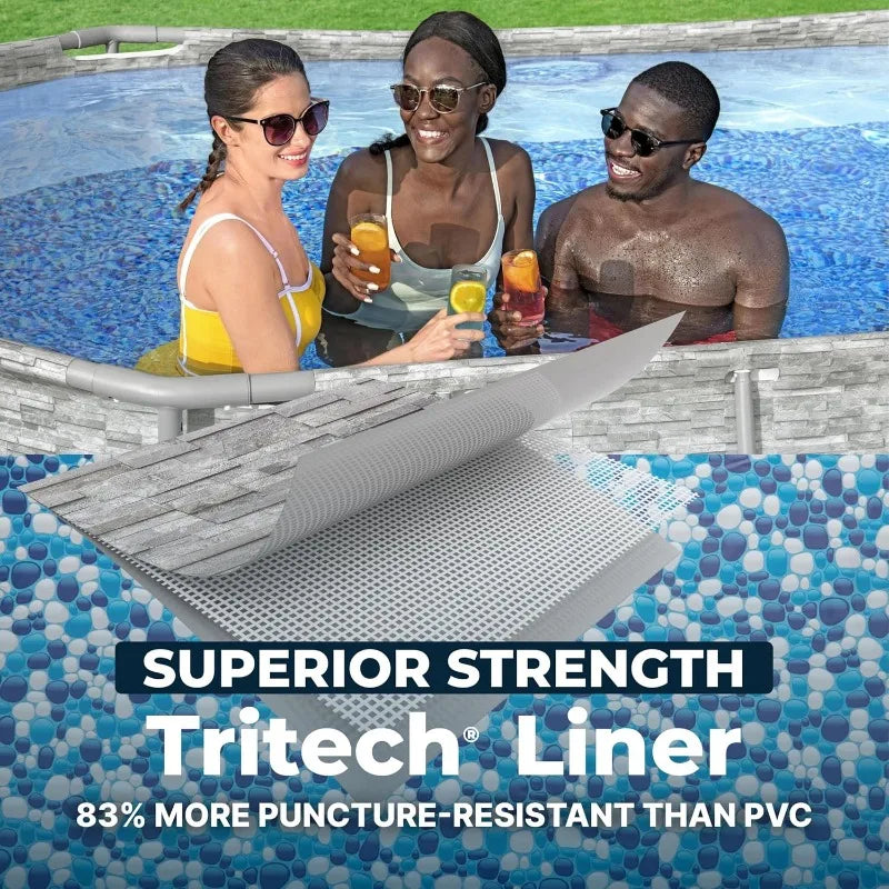 Power Steel Swim Vista 14’ x 8'2" x 39.5” Above Ground Pool, Oval Metal Frame Outdoor Swimming Pool S