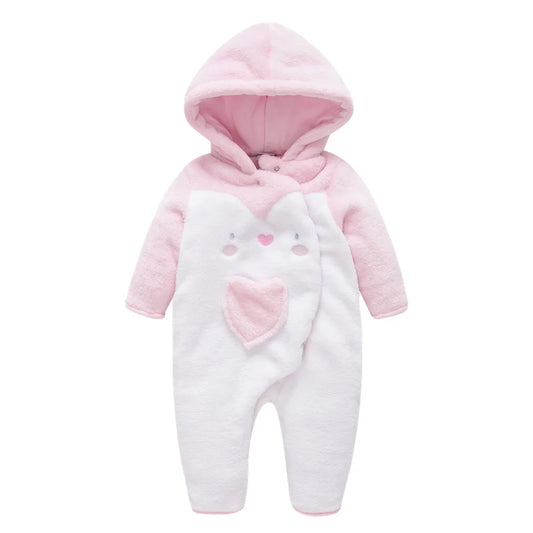 Baby Girl Hooded Cartoon Romper - Thick Long Sleeve Winter Jumpsuit