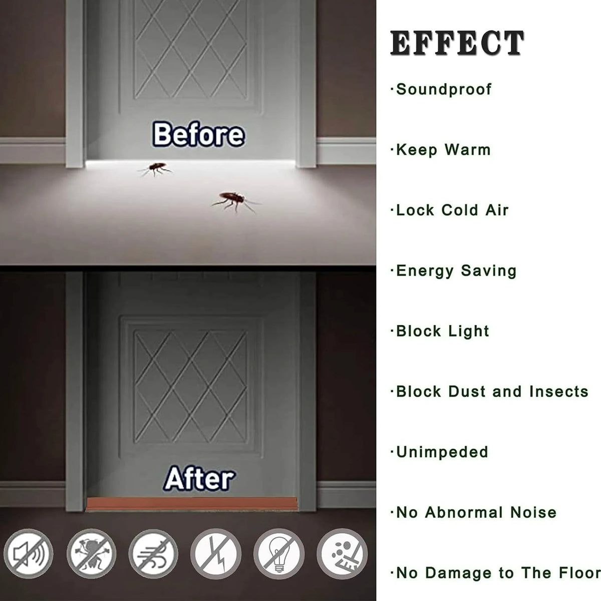 Door Draft Stopper with Brush - Rubber Door Sweep Seal Strip - photo 3