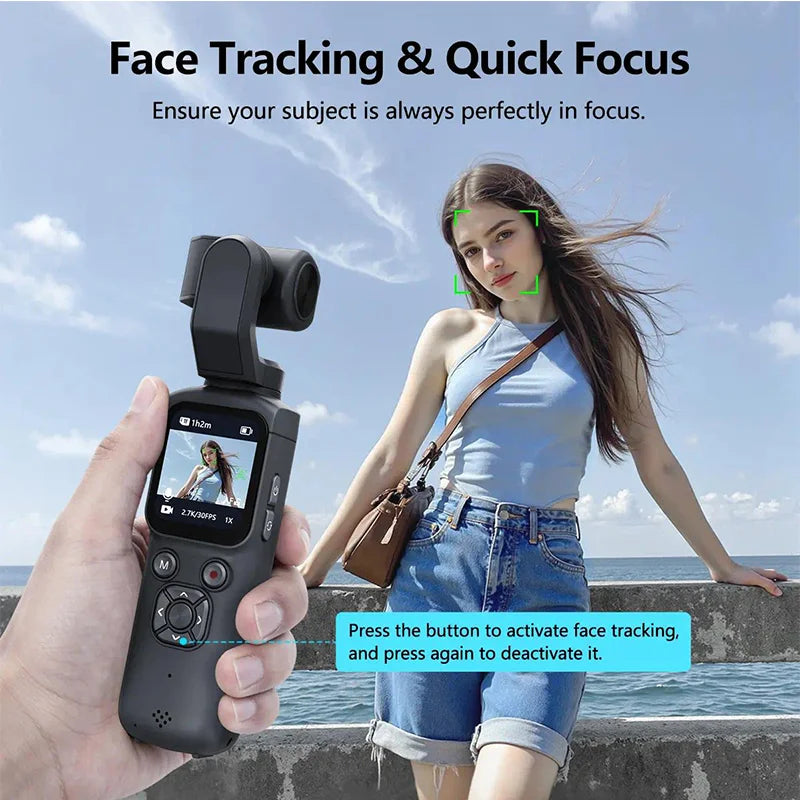 4K Pocket Action Camera — 330° Auto-Rotate Face-Tracking Zoom Cam