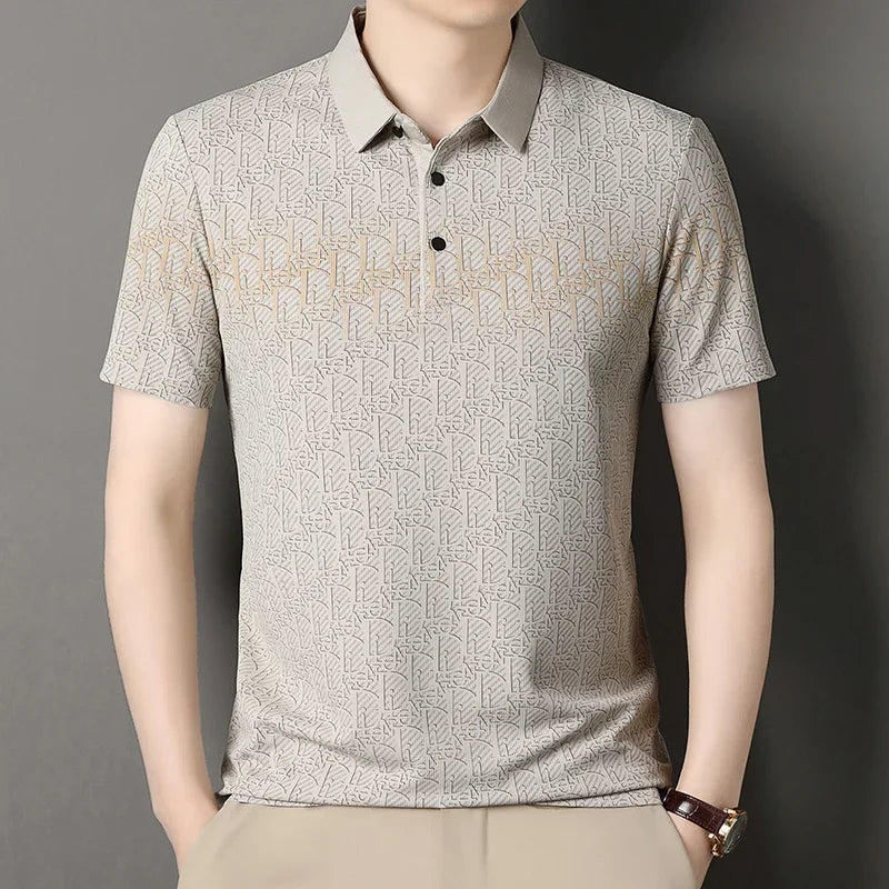Men's Embossed Letter Polo - Lightweight Breathable Mesh, Lapel