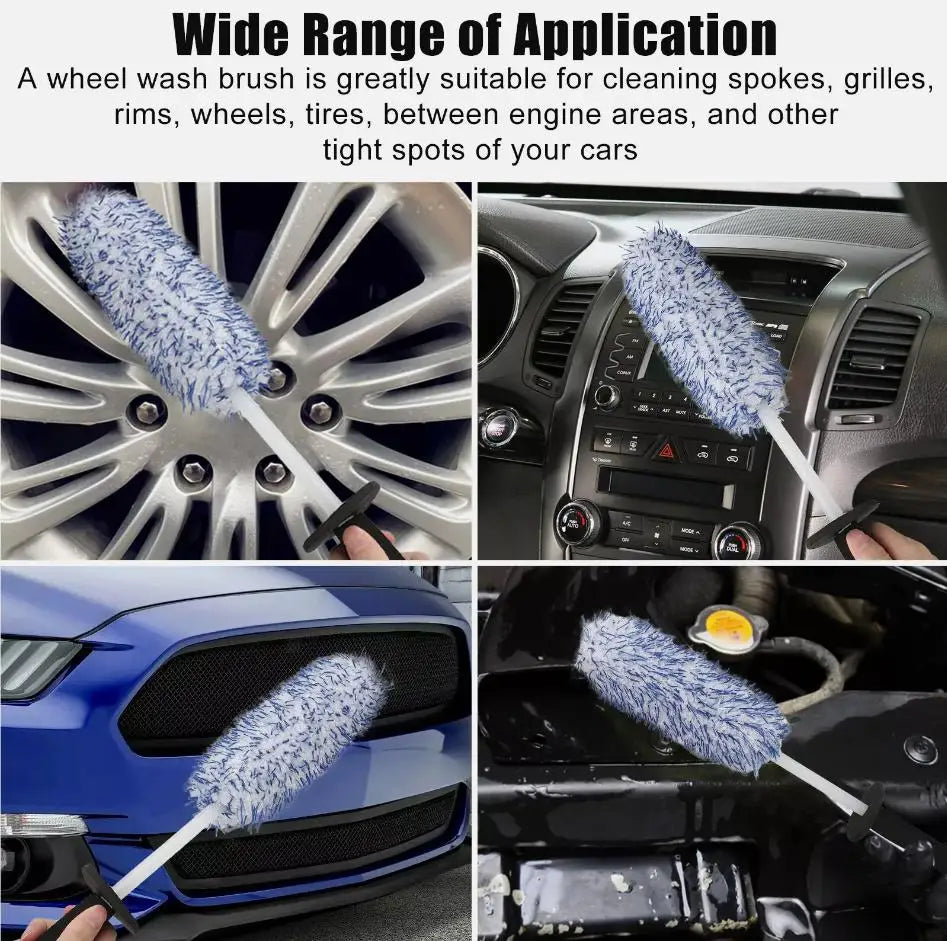 New Microfiber Car Wash Wheel Cleaning Brush Soft Plush Non-Slip Handle Tire Rim Brushes Car Detailing Duster Removal Tool