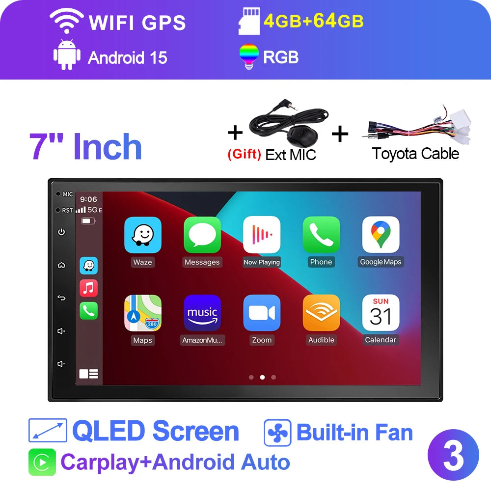 LEHX  7/9/10'' 4GB-64GB 2Din Android 15 Carplay Auto Car Radio Multimedia Stereo For toyota Hyundai Kia Volkswagen Jeep Fiat