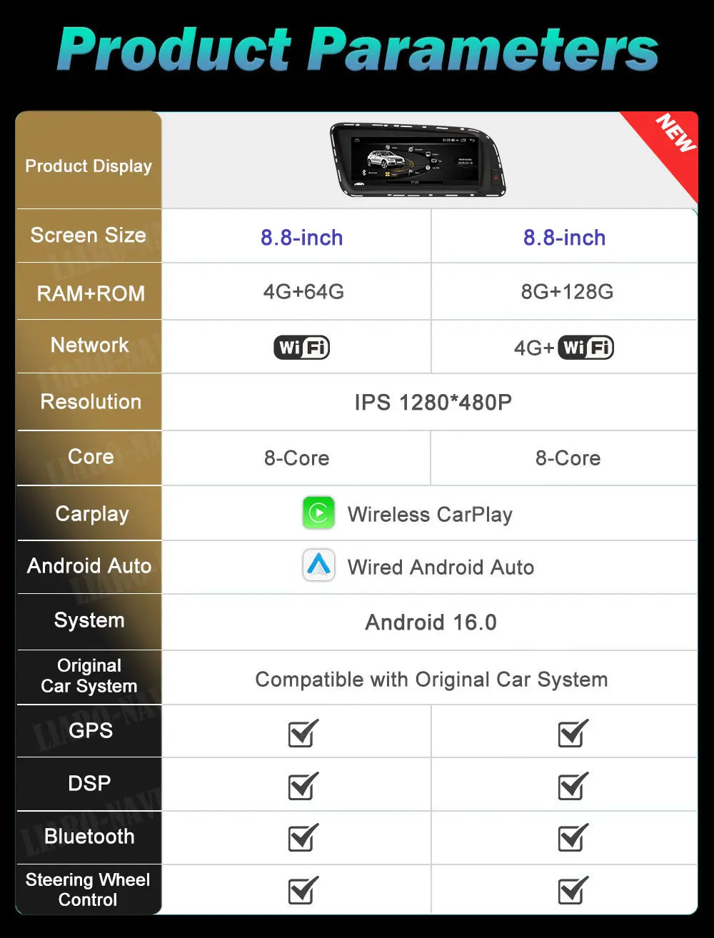 Android 16 for Audi Q5 2026 - 2026 HD Screen Car Radio Video Multimedia Player 8.8 inch BT 4G Carplay DSP Stereo WiFi Auto Tools