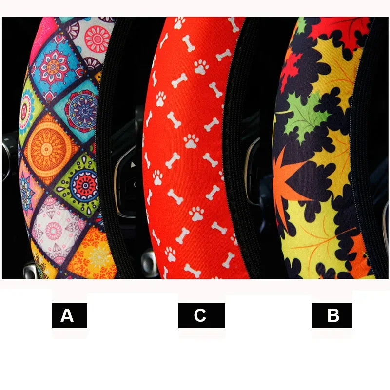 38cm Elastic Car Steering Wheel Cover Ethnic Style Print Anti-slip Car Styling Car Steering-wheel Cover Interior Accessories