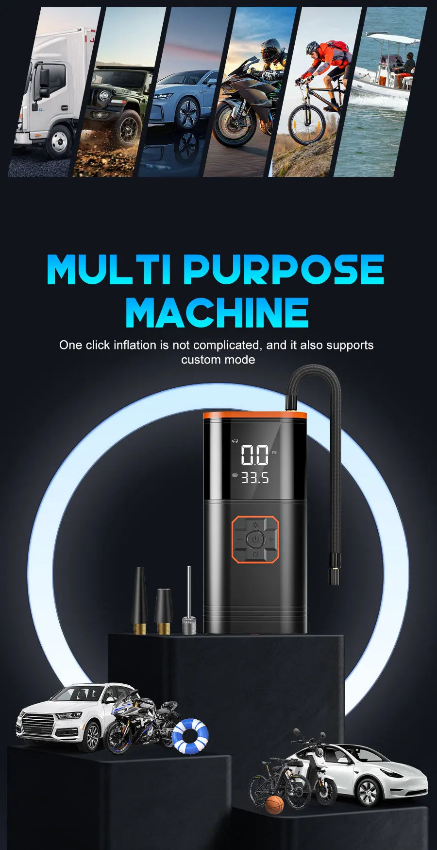 BELIBUY Portable Air Compressor 150 PSI Car Tyre Inflator Dual-Cylinder Design for All Vehicles Outdoor Tyre Emergency Use