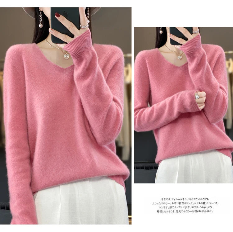 Women's Merino Wool V-Neck Sweater