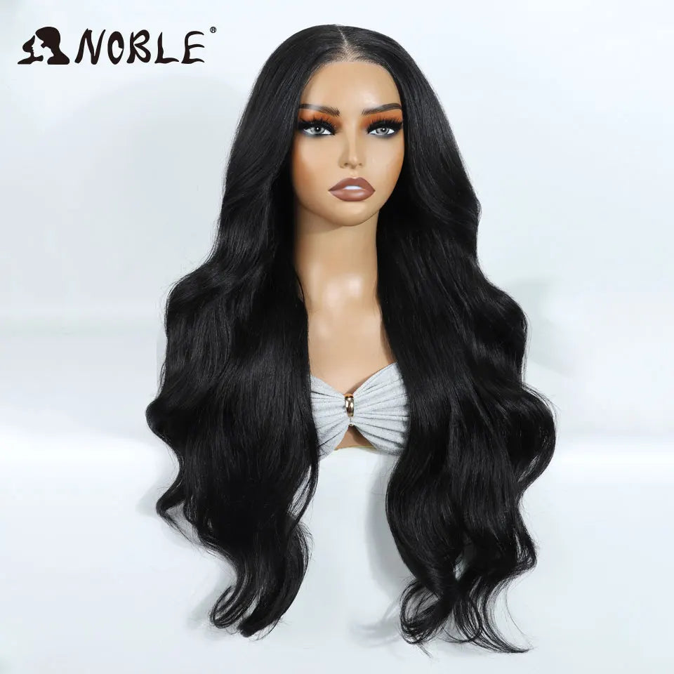 Noble Synthetic Lace Front Wigs For Woman Long Body Wave Wear and Go Glueless Wig Ombre Brown 6x4 Pre Plucked Pre Cut Lace Wig