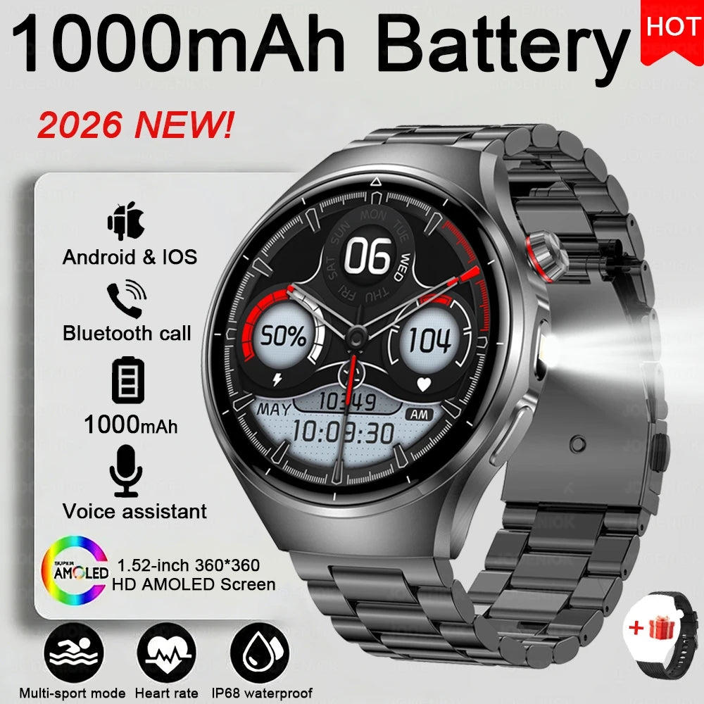 2026 G6 Max Smartwatch – 1000mAh Battery, Bluetooth Call, GPS Tracking & LED Flashlight | Men
