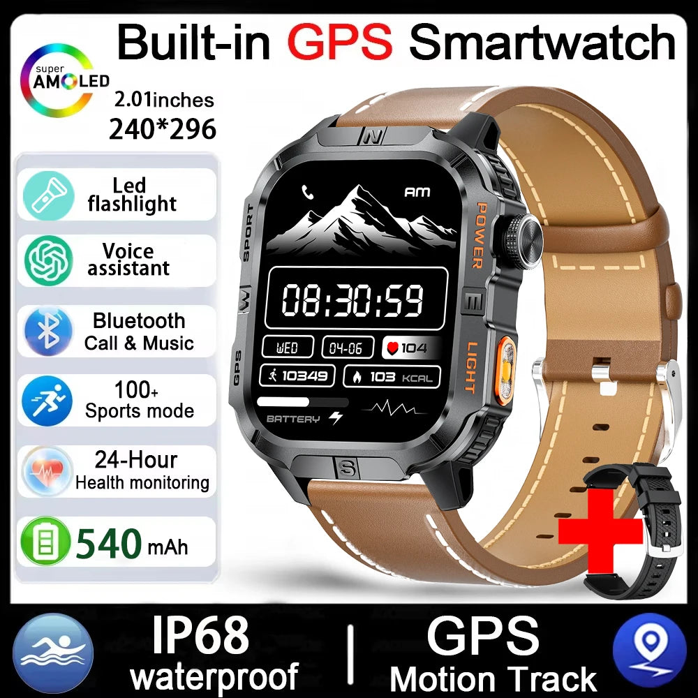 2026 New Outdoor Military Men's Smartwatch Is Equipped With GPS LED Lighting, A Compass, Wireless Communication, IP68 Waterproof