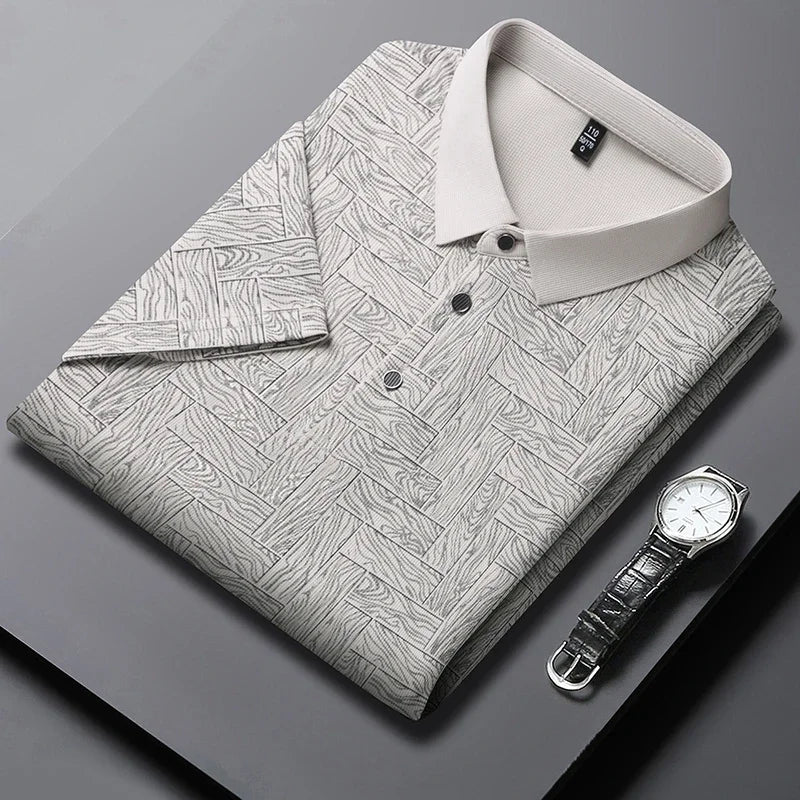 2026 Summer New Men's Business Print Short Sleeved POLO Shirt Comfortable and Cool Casual Fashion T-shirt