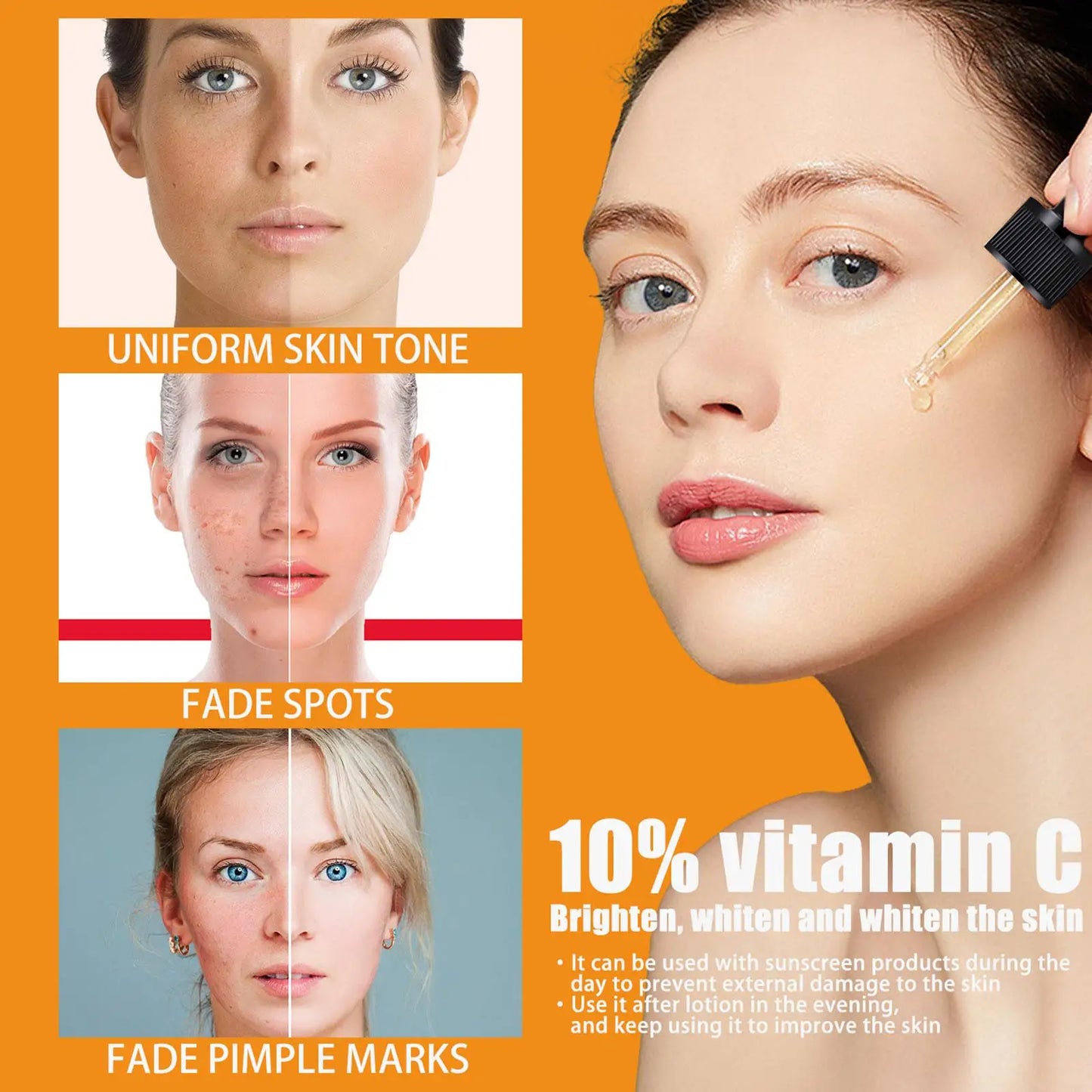 Vitamin C Brightening Facial Serum – Hyaluronic Acid, Aloe & Rose Oil | Dark Spot Care 30ml