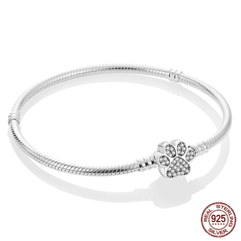 925 Sterling Silver Charm Bracelet – Star Moon Sun Four Leaf Clover Zircon | DIY Birthday Gift for Women (17-20cm)