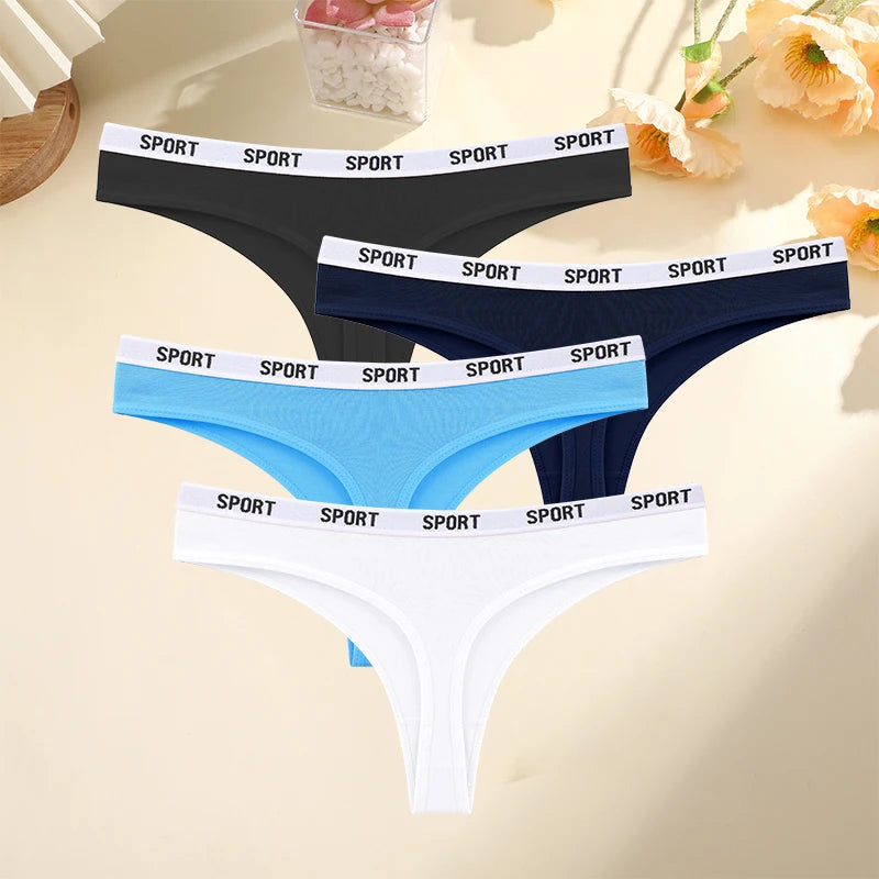 FINETOO 4PCS/Set Women Sexy Cotton Thongs For Women Sport Brand String Underwear Female Soft Coton Tangas Woman Thong Tanga