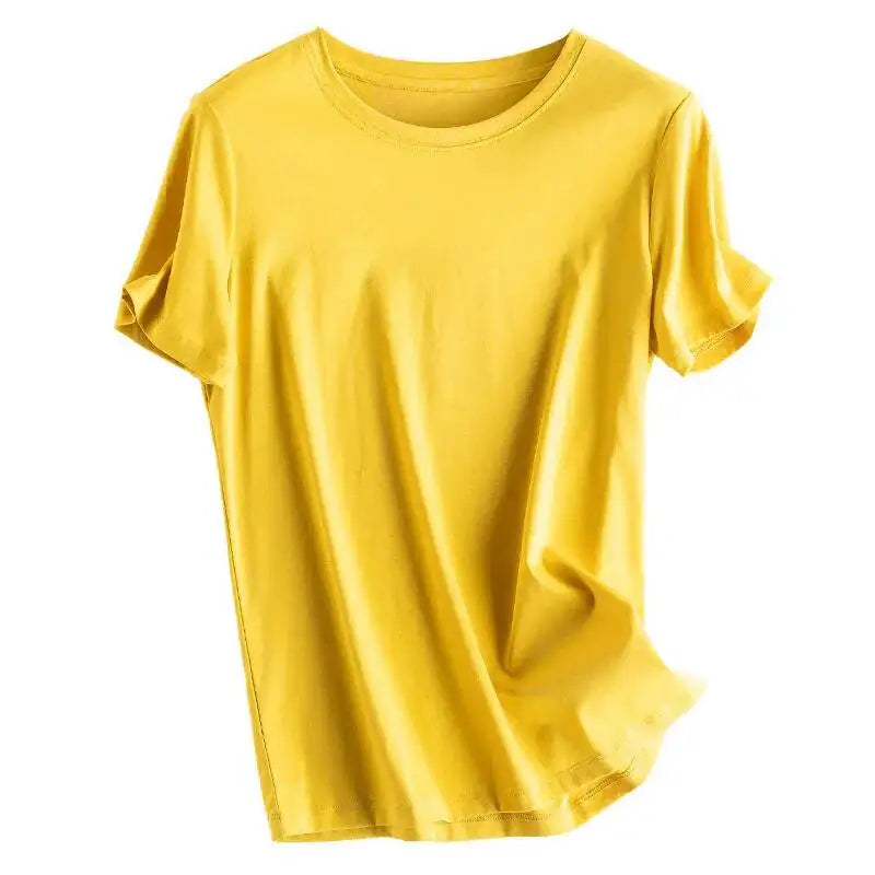 Women's Luxury Mulberry Silk Cotton T-Shirt – Loose Round Neck Short Sleeve Solid Basic Top