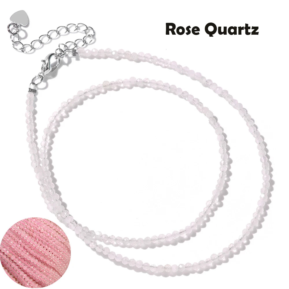 Mini Gem Stone Beaded Necklace 2mm Faceted Natural Agat Quartz Female Fashion Party Choker for Women Girl Jewelry Gift Wholesale