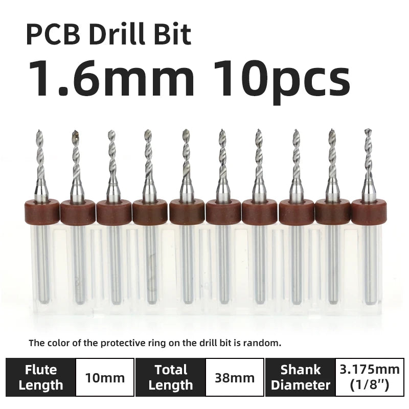 TOOLEYE 10pcs PCB Drill Bit Set Micro Drills Printed Circuit Board 1/8" Shank Mini CNC Drill Bits 0.1-3.175mm Drilling Tools