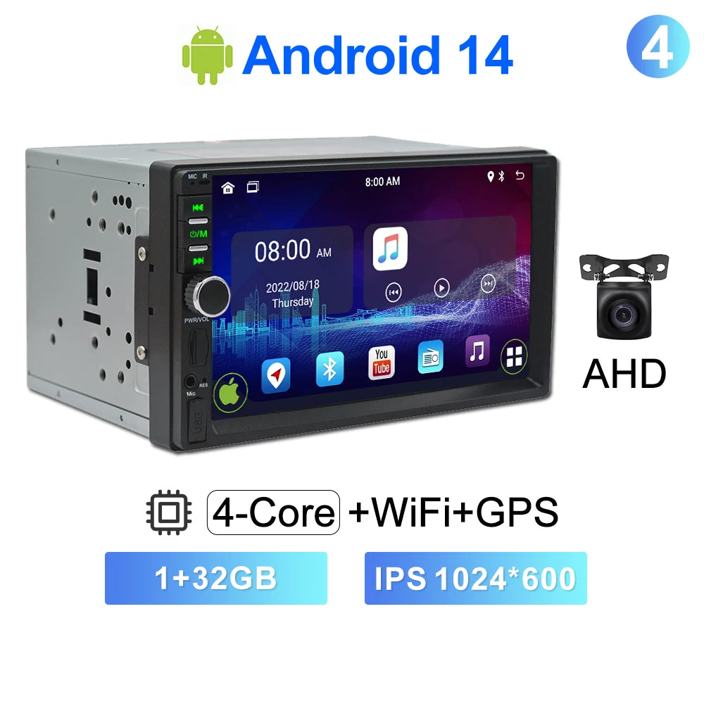 CAIXI Universal 2-DIN Android 14 Car Stereo — CarPlay, Android Auto, GPS for Toyota, Nissan, Jeep, Hyundai, Kia, Chevrolet, VW, Fiat