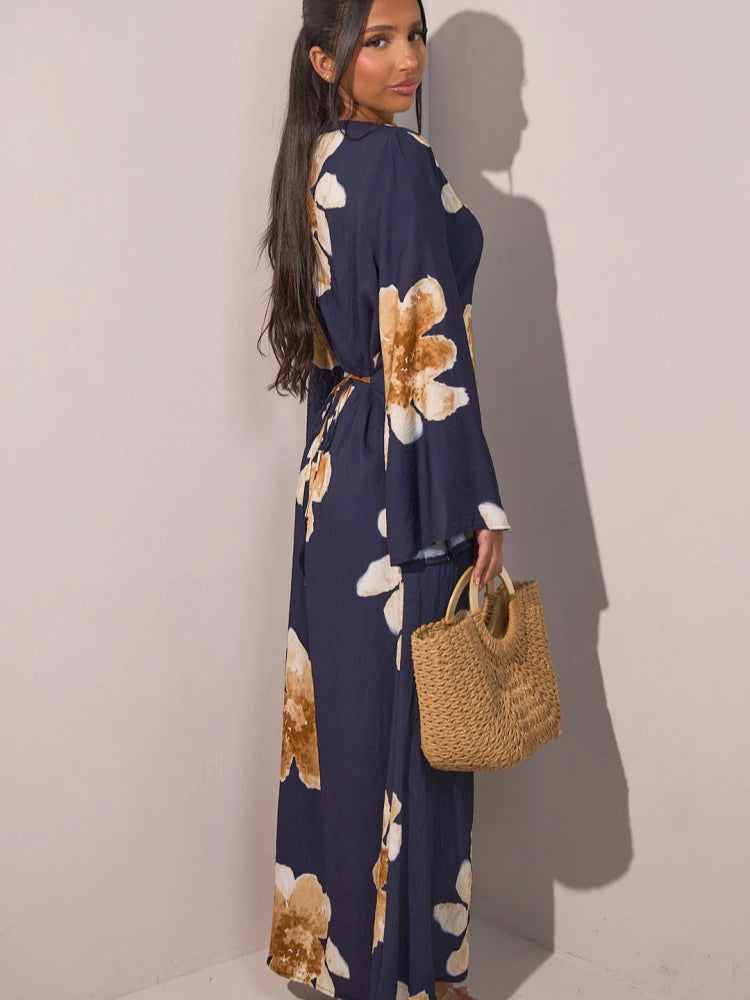 Women's Floral Print Abaya Party Dress – Muslim Kaftan Jalabiya