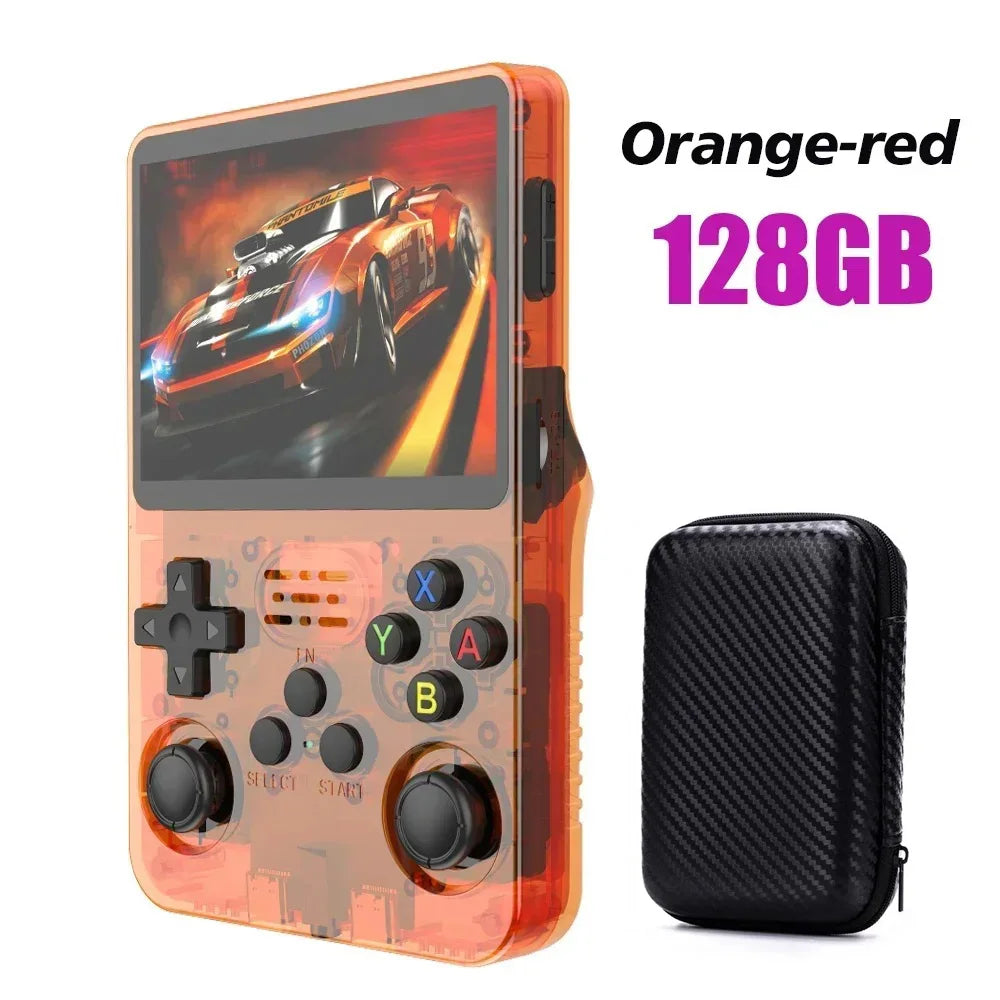 64GB/128GB Open Source R36S Video Game Console Linux System 3.5 Inch IPS Screen Orange Portable Pocket Video Player With bag