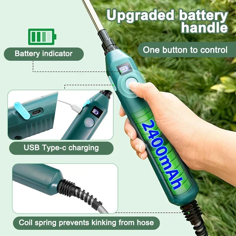 2400mAh High Pressure Electric Garden Sprayer Portable Plant Watering Tool With 3 Mist Nozzles For Lawn Crop Irrigation