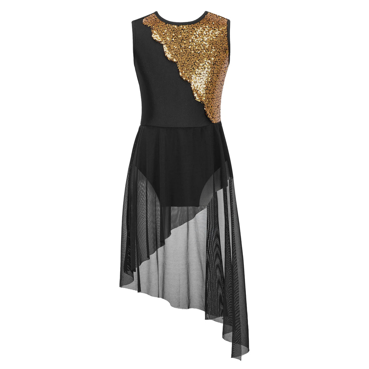 Girls sequin irregular-hem lyrical tutu dress