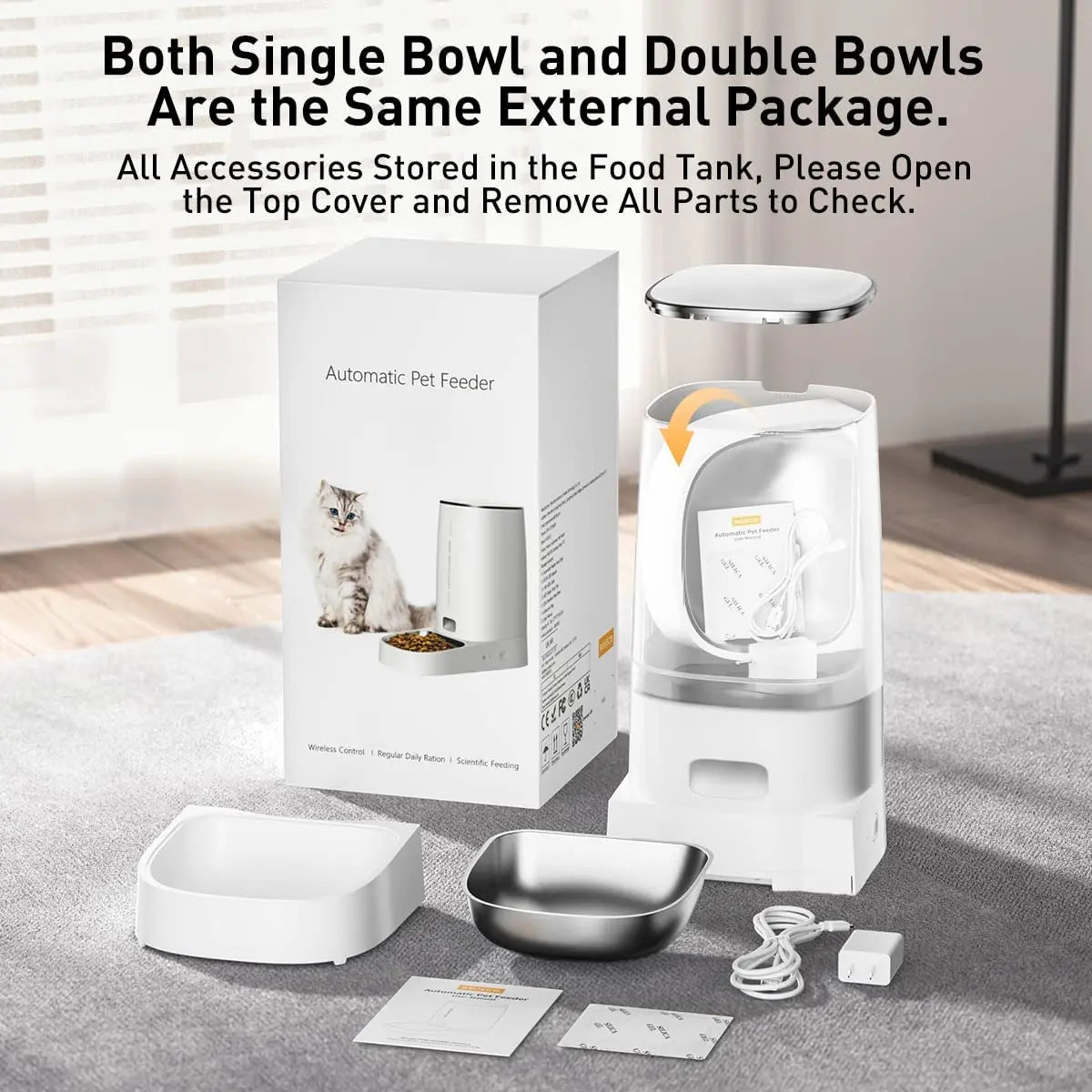 ROJECO Smart WiFi Automatic Cat Feeder – 4L Remote Control Kibble Dispenser for Cats & Dogs | Single & Dual Bowl